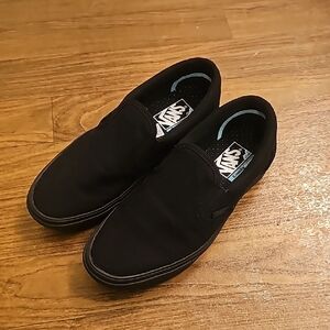 Vans Black Sneakers Slip-On Style with Textured Fabric Comfy Cush
